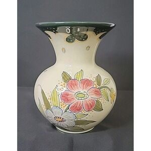 17 Gouda Plateel Vase, Handpainted, Holland, No. 184, Shallow Fractures In Glaze